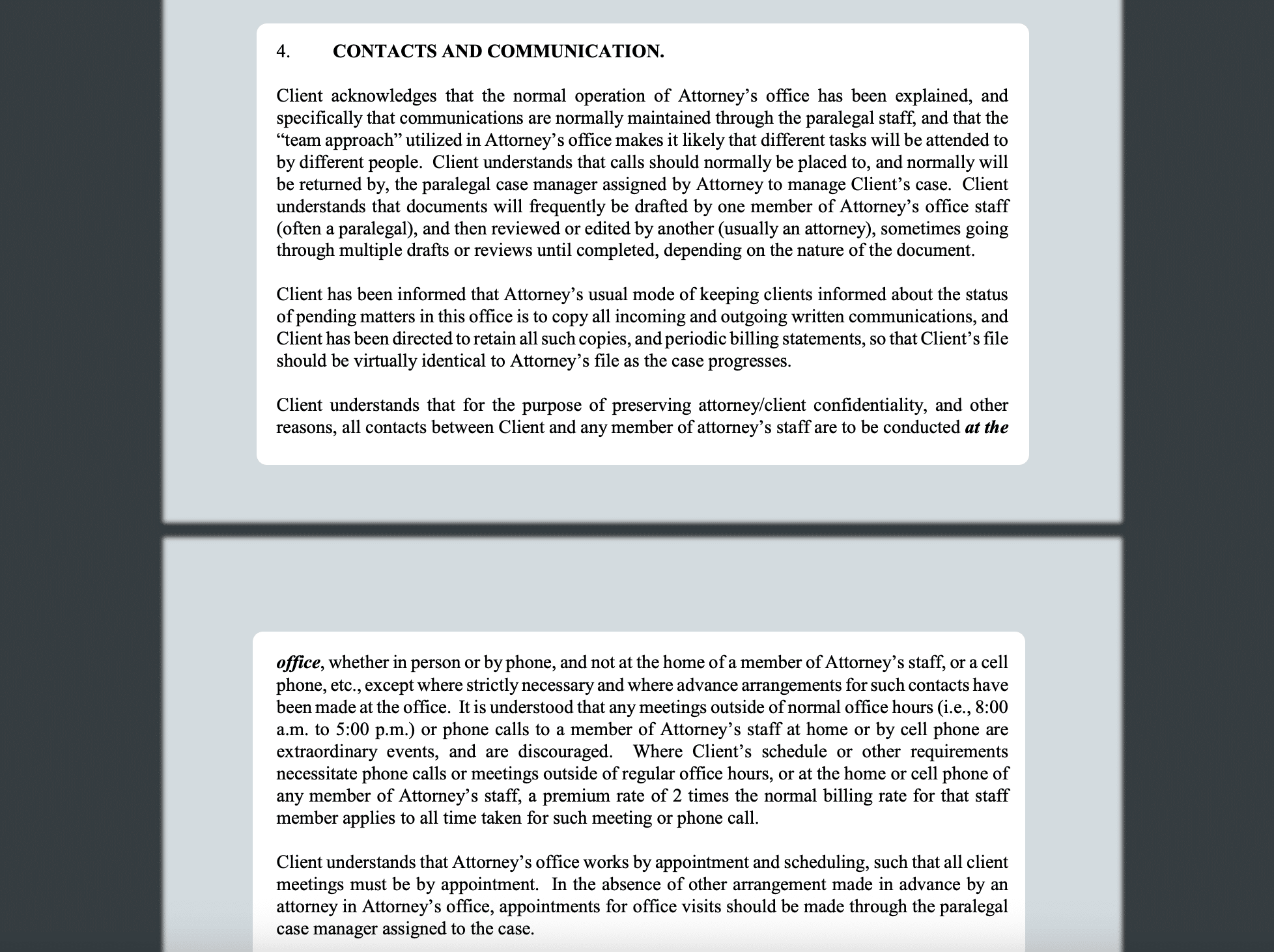 Retainer Agreement Contacts and Communication