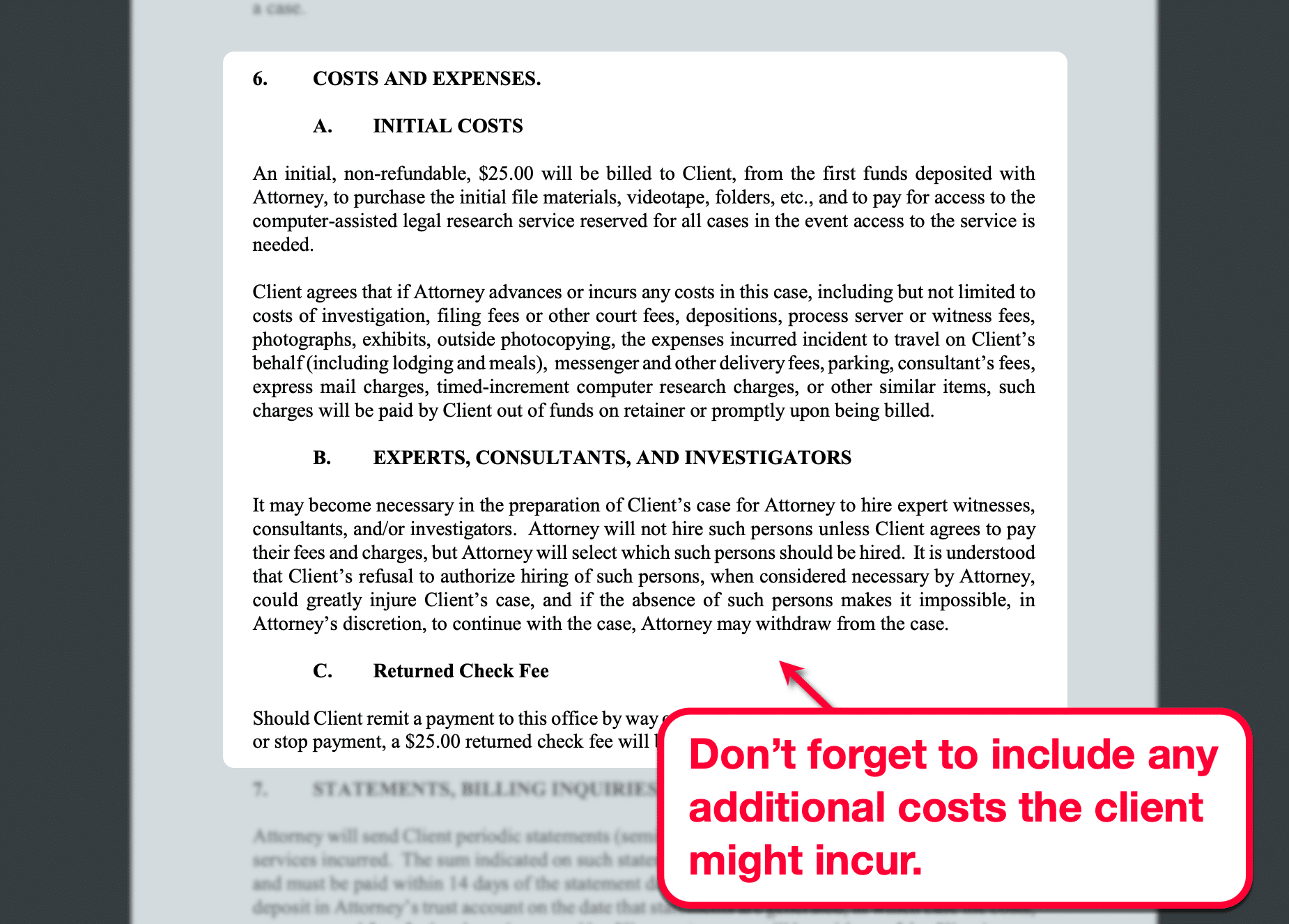 Retainer Agreement Costs and Expenses